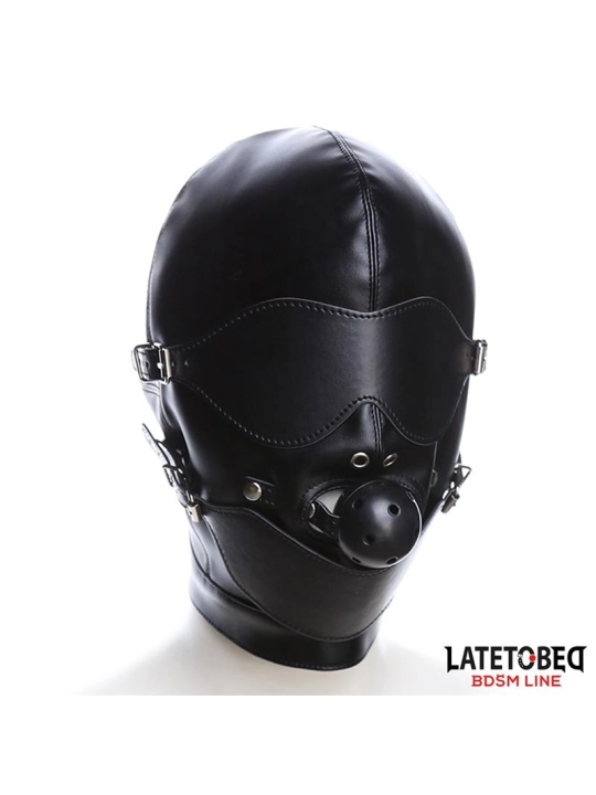 Sklavenhaube mit Augenmaske, atmungsaktiver Knebelball und Mund, verstellbar von Latetobed Bdsm Line