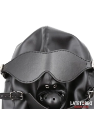 Sklavenhaube mit Augenmaske, atmungsaktiver Knebelball und Mund, verstellbar von Latetobed Bdsm Line