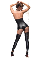 Schwarzer Powerwetlook Body mit Sptizen-Ausschnitt F169 von Noir Handmade BiTch Collection