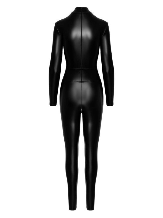 F319 Powerwetlook Catsuit mit Reißverschluss und Ring