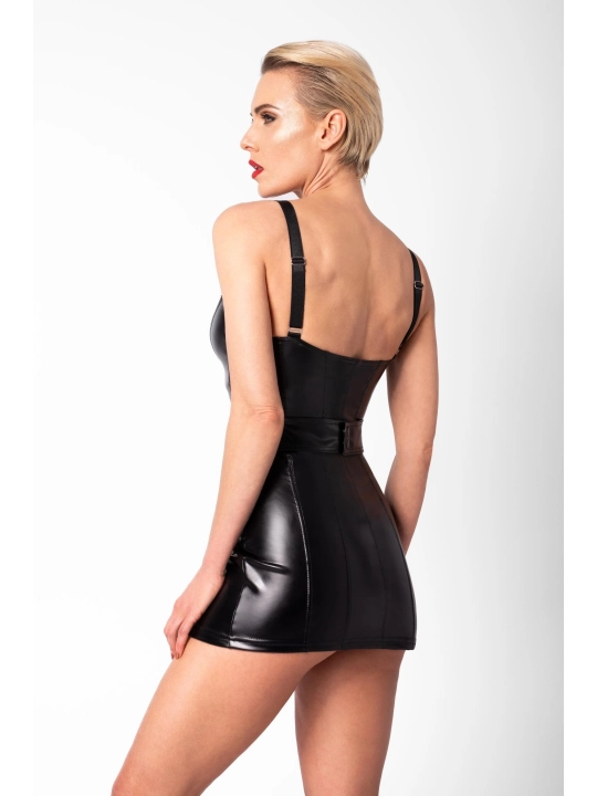 F320 Wetlook Minikleid mit Ring