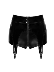 F325 Wetlook Shorts mit PVC Strumpfhaltern