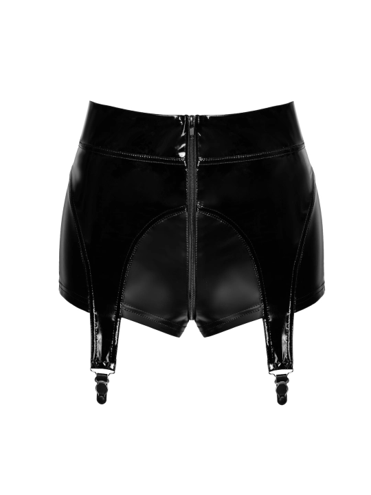 F325 Wetlook Shorts mit PVC Strumpfhaltern