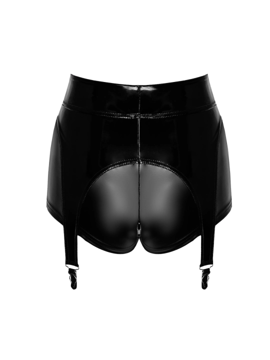 F325 Wetlook Shorts mit PVC Strumpfhaltern