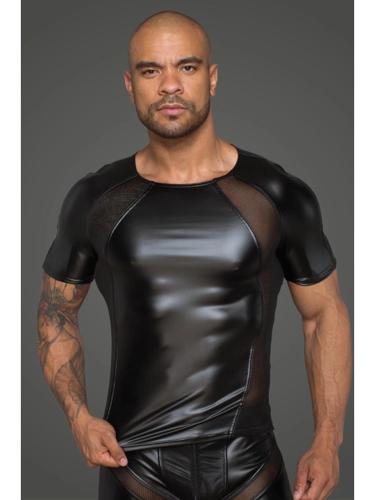 Herren T-Shirt Aus Powerwetlook mit 3d Netzeinsätzen H056 von Noir Handmade Rebellious Collection