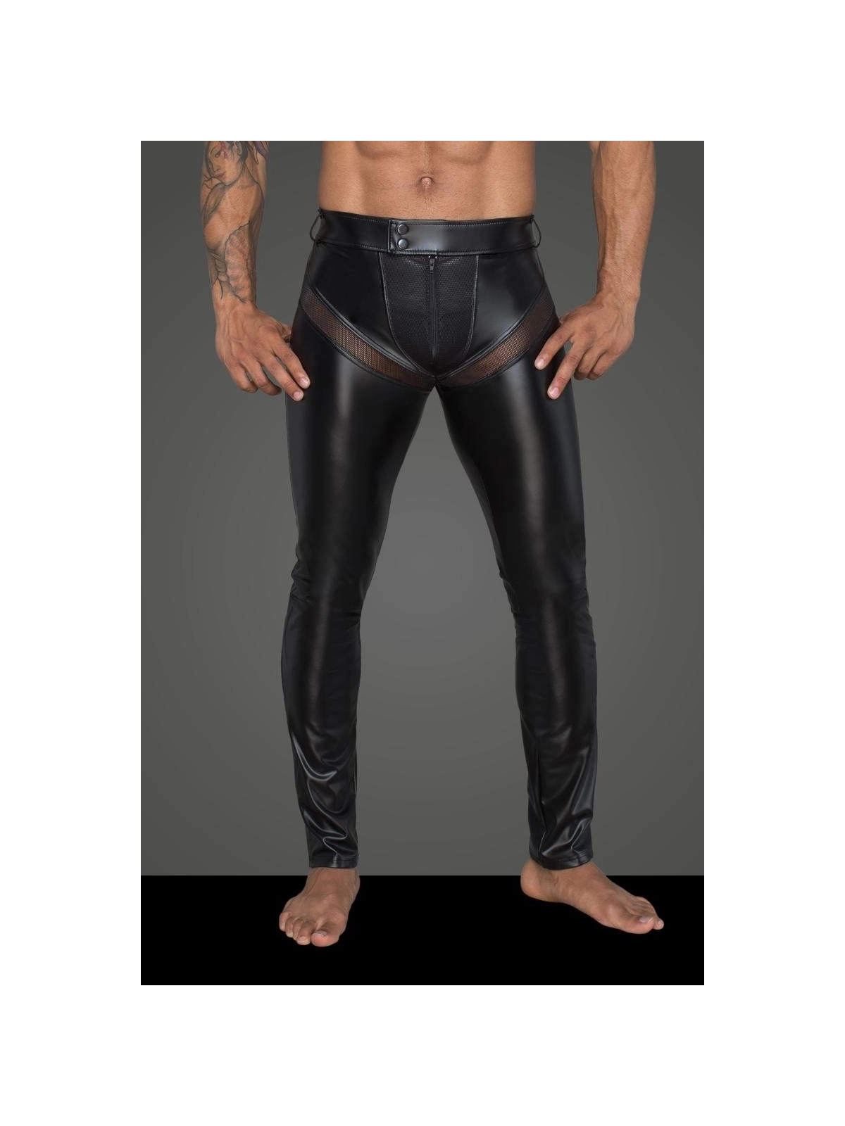 Powerwetlook-Longpants mit Einsätzen und Taschen Aus 3d-Netz H059 von Noir Handmade Rebellious Collection