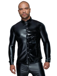 Langärmliges Powerwetlook & Pvc Shirt mit Knopfleiste H064 von Noir Handmade Missbehaved Collection