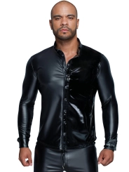 Langärmliges Powerwetlook & Pvc Shirt mit Knopfleiste H064 von Noir Handmade Missbehaved Collection