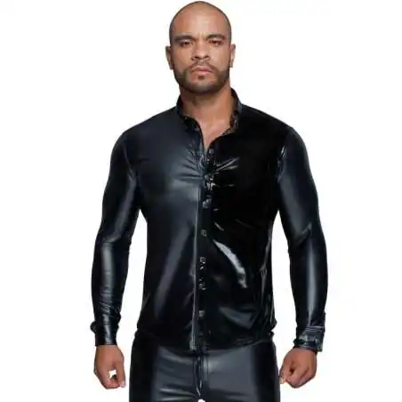 Langärmliges Powerwetlook & Pvc Shirt mit Knopfleiste H064 von Noir Handmade Missbehaved Collection