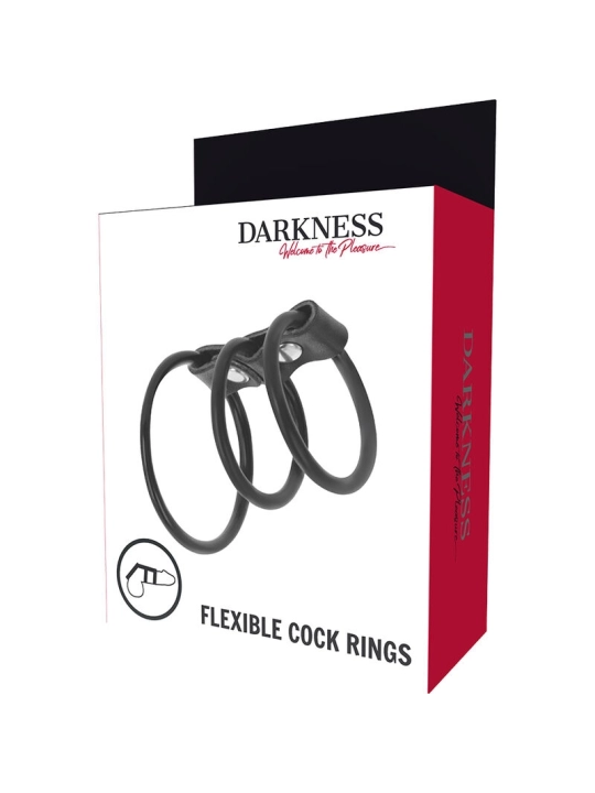 Set aus 3 Flexiblen Penisringen von Darkness Bondage