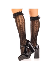 Kniestrümpfe mit Rüschen Schwarz von Leg Avenue Hosiery