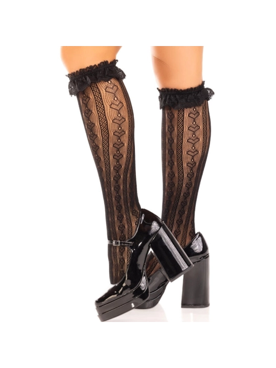 Kniestrümpfe mit Rüschen Schwarz von Leg Avenue Hosiery