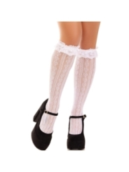 Kniestrümpfe mit Rüschen Weiss von Leg Avenue Hosiery