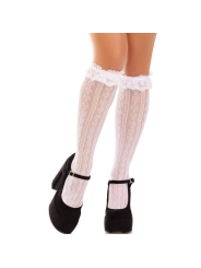 Kniestrümpfe mit Rüschen Weiss von Leg Avenue Hosiery