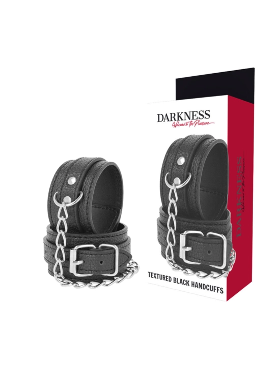 Handschellen aus Schwarzem Strukturiertem Leder von Darkness Bondage