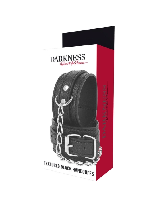 Handschellen aus Schwarzem Strukturiertem Leder von Darkness Bondage