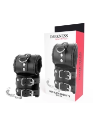 Schwarze, Verstellbare Lederhandschellen mit Futter von Darkness Bondage