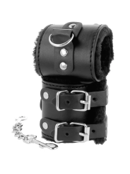 Schwarze, Verstellbare Lederhandschellen mit Futter von Darkness Bondage