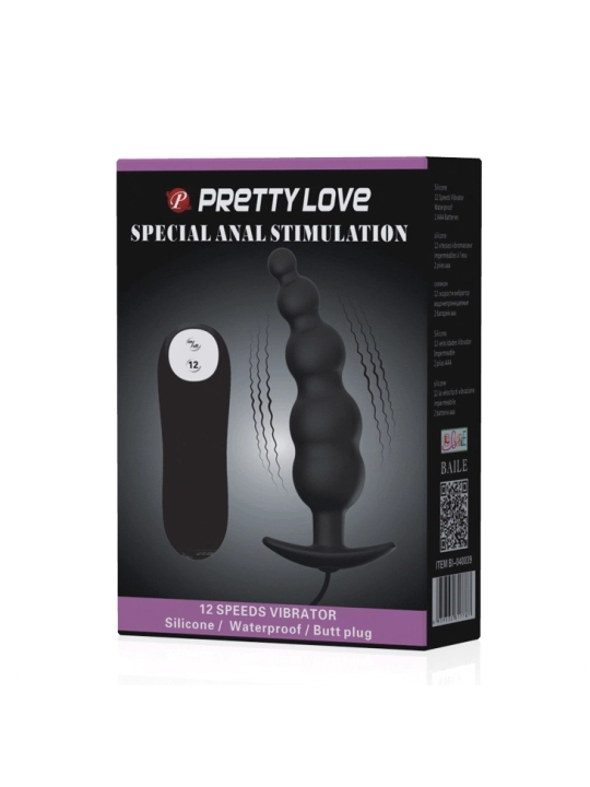 Analplug aus Silikon Extra Stimulation und 12 Vibrationsmodi Schwarz von Pretty Love Bottom