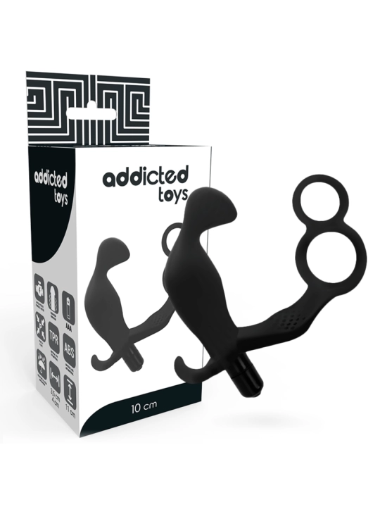 Analplug mit Doppeltem Penisring und Hoden Schwarz von Addicted Toys