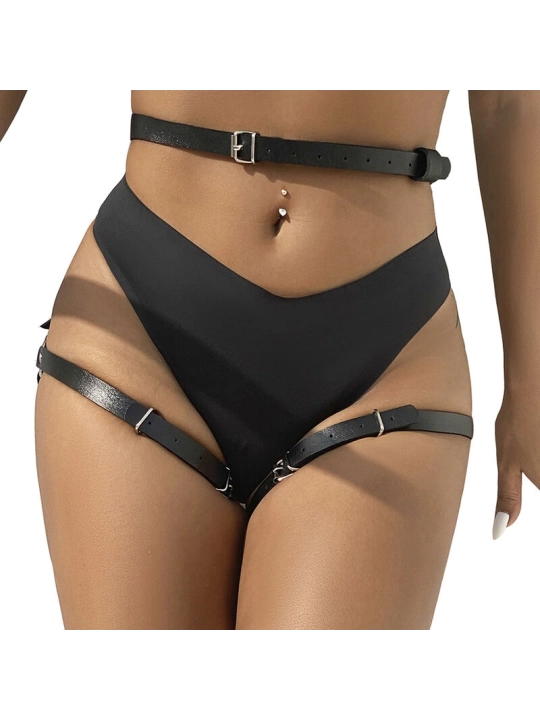 Leder Taille und Bein Harness Schwarz One Size (S-L) von Subblime Fetish