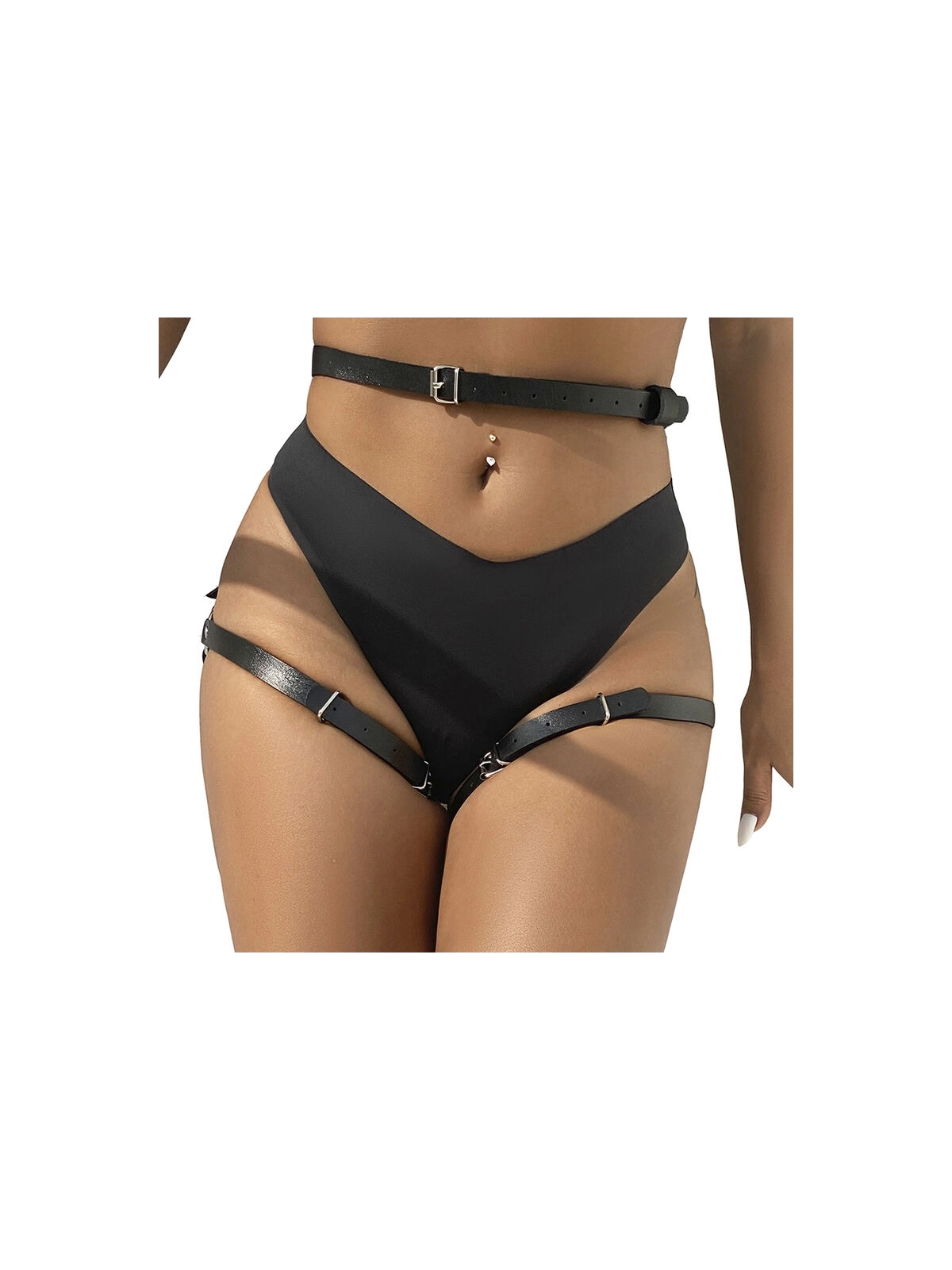 Leder Taille und Bein Harness Schwarz One Size (S-L) von Subblime Fetish