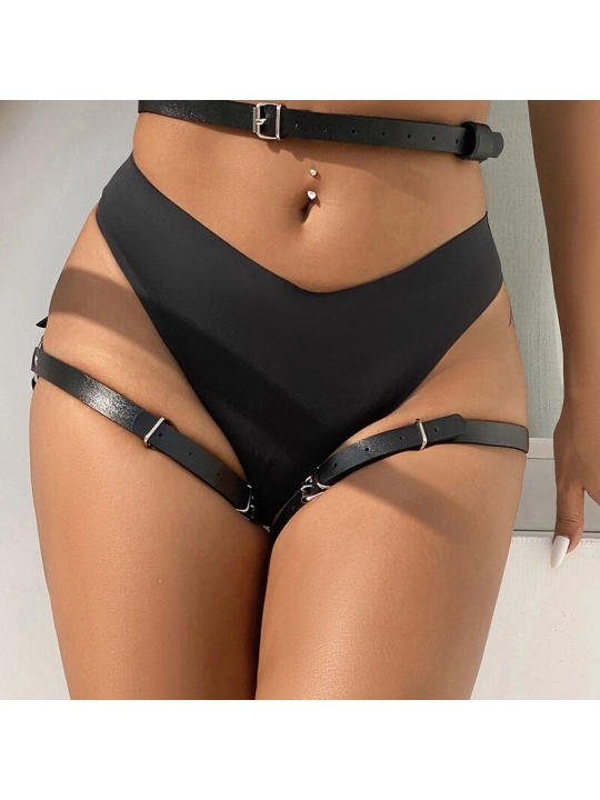 Leder Taille und Bein Harness Schwarz One Size (S-L) von Subblime Fetish