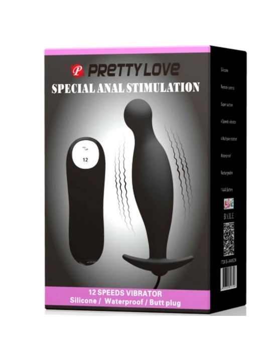 Silikon Analplug 12 Vibrationsmodi Schwarz von Pretty Love