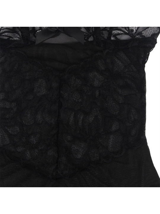 BABYDOLL MIT VERSTELLBAREN TRÄGERN UND TRANSPARENTER SPITZE MIT BLUMENDRUCK SCHWARZ VON SUBBLIME