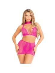 Offenes Spitzentop und -ROCK in Fuchsia von Leg Avenue Sets