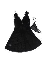 BABYDOLL-TÜLLSTOFF MIT SPITZE UND BLUMENDETAIL SCHWARZ VON SUBBLIME