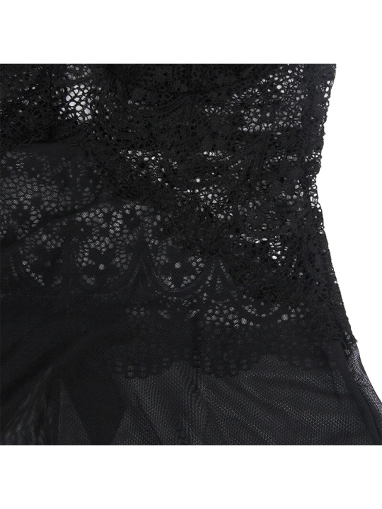 BABYDOLL-TÜLLSTOFF MIT SPITZE UND BLUMENDETAIL SCHWARZ VON SUBBLIME