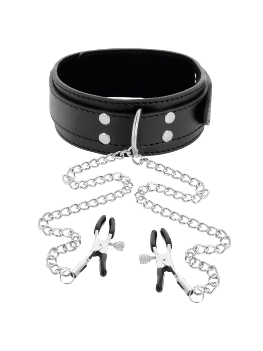 Halsband mit Nippelklammern Schwarz von Darkness Bondage