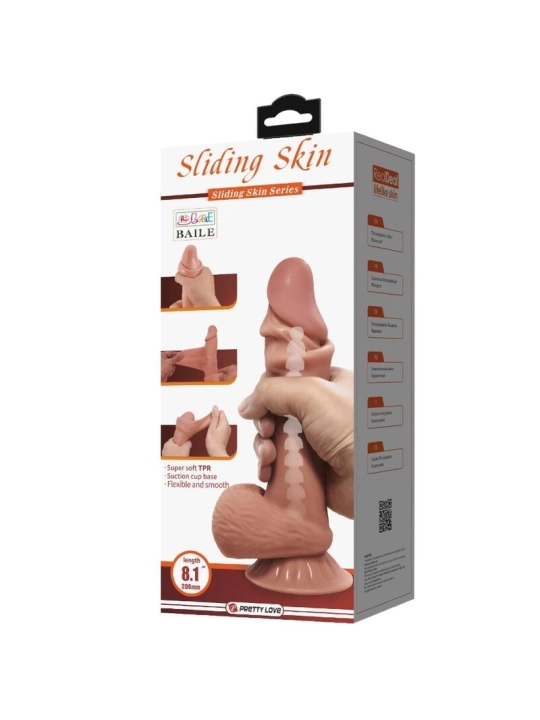 Sliding Skin Series Realistischer Dildo mit Gleitendem Braunen Beige-Saugnap 21,8 cm von Pretty Love High Grade