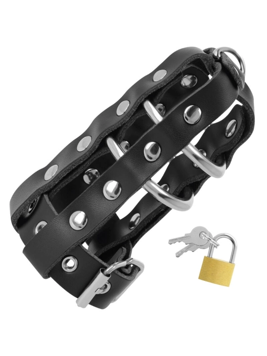 Keuschheitskfig aus Leder mit Schloss von Darkness Bondage