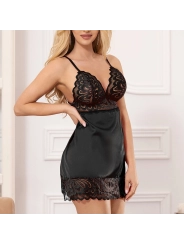 BABYDOLL MIT BLUMENPRINT AUF DER BRUST SCHWARZ VON SUBBLIME