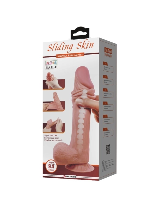 PRETTY LOVE - REALISTISCHER DILDO DER SLIDING SKIN-SERIE MIT SLIDING SKIN-SAUGNAPF BRAUN 24 CM