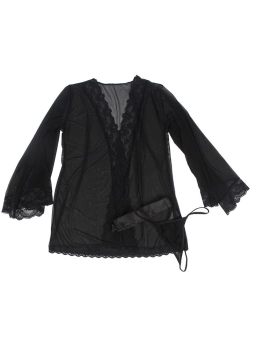 Transparenter Stoffmantel mit Spitzendetail Schwarz S/M von Subblime Babydolls & Peignoirs