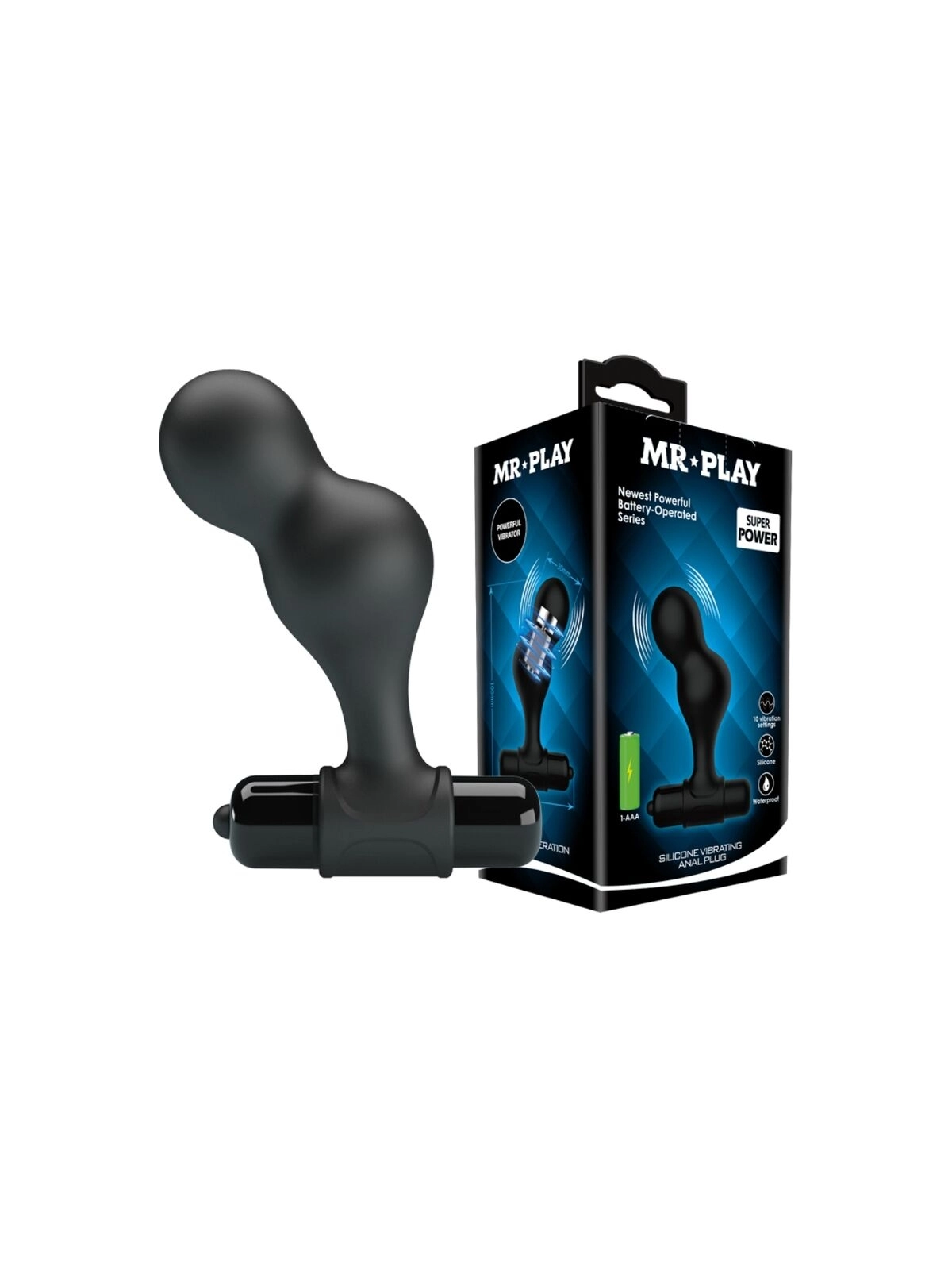 Schwarzer Silikon-Vibrator-Analstecker von Mr Play