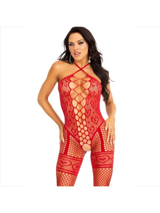 Bodystocking Halshalter Rote Herzen Rot von Leg Avenue Bodystockings