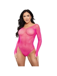 LANGÄRMELIGER BODYSUIT MIT KRISTALLMUSTER IN PINK ONE SIZE (S-L) VON LEG AVENUE