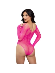 LANGÄRMELIGER BODYSUIT MIT KRISTALLMUSTER IN PINK ONE SIZE (S-L) VON LEG AVENUE