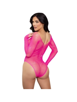 Langärmeliger Bodysuit mit Kristallmuster in Pink von Leg Avenue Teddies