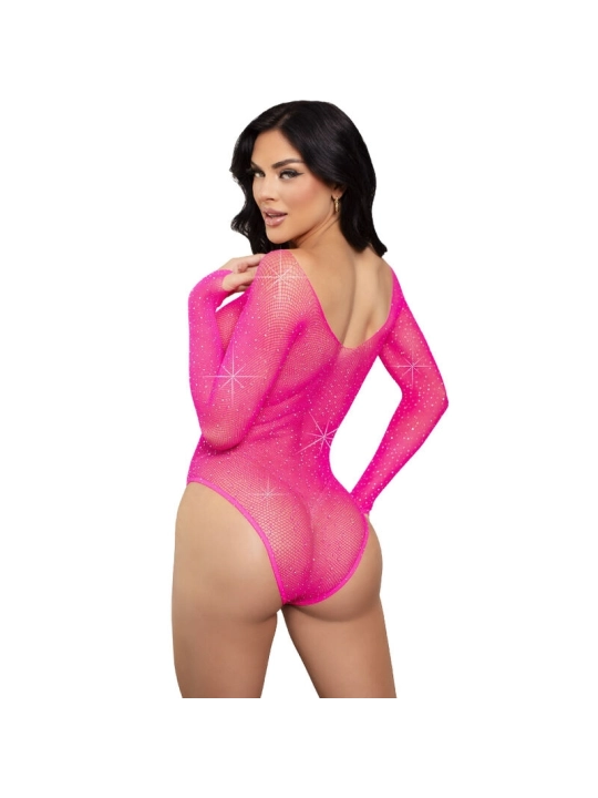 LANGÄRMELIGER BODYSUIT MIT KRISTALLMUSTER IN PINK ONE SIZE (S-L) VON LEG AVENUE