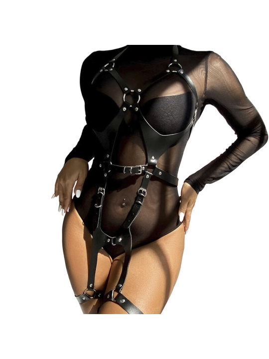 Ganzkörperharness mit Lederschnallen Schwarz One Size (S-L) von Subblime Fetish