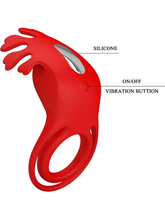 Ruben Vibratorring 7 Vibrationen Silikon Rot von Pretty Love Male