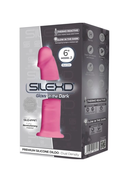 Model 2 Realistischer Penis Premium Silexpan Silikon Fluoreszierendes Rosa 15 cm von Silexd