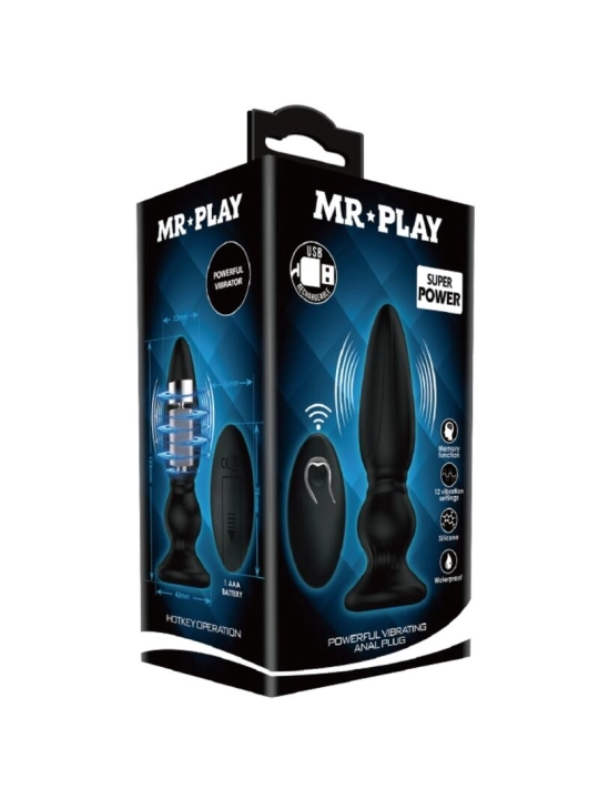 Leistungsstarker Vibrator mit Fernbedienung, Analstecker, Schwarz von Mr Play