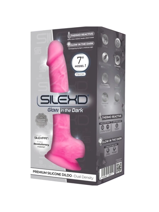 Model 1 Realistischer Penis Premium Silikon Silexpan Fluoreszierendes Rosa 17.5 cm von Silexd