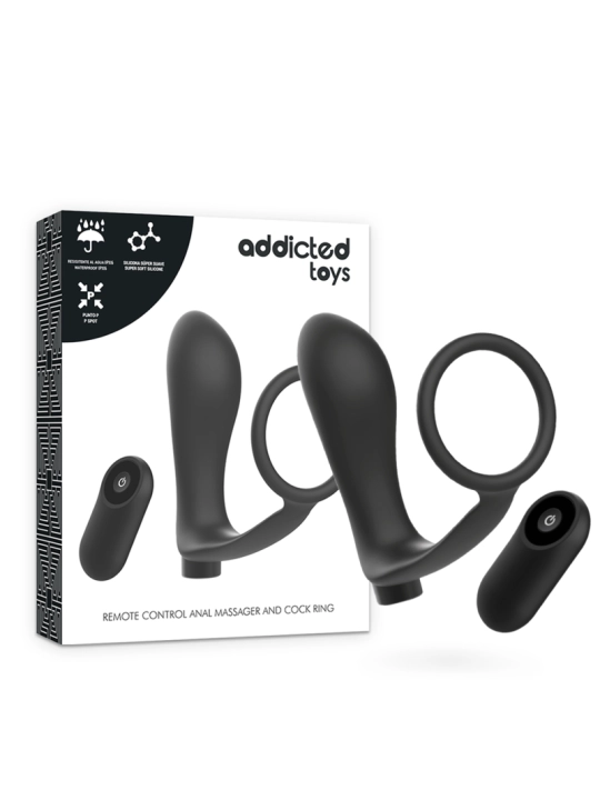 Penisring mit Fernbedienbares Analplug Schwarz Wiederaufladbar von Addicted Toys